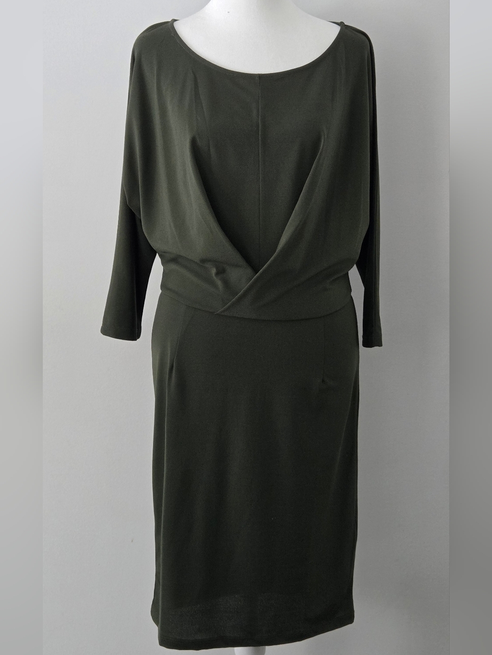 Olive Green Long Sleeve Draped Waist Dress